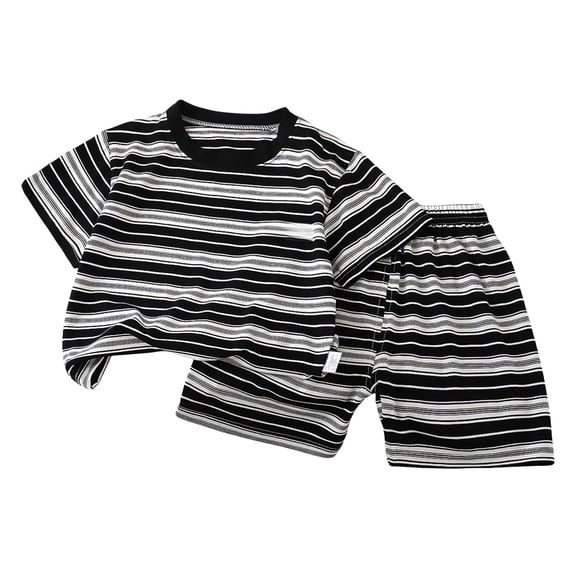 XQYLOS Boys Girls Striped Summer Outfits Cotton 2 Pieces Set Kids Short Sleeve T Shirts and Shorts Set Casual School Clothes Toddler Boy Summer Outfits
