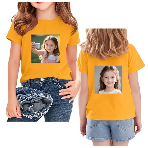 XQYLOS Boys Girls Same Style Custom DIY Printed Short Sleeve T Shirt Tee Tops for Age 2-14 Years Old Casual Cotton Graphic Personalized Wear Youth Fashion Basic Top School Outfit