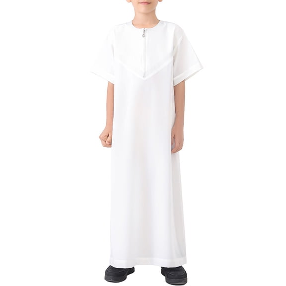 XQYLOS Boys Islami𝖼 Thobe Robe Long Sleeve Kaftan with Zipper Pockets, Traditional Arabic Abaya 𝖣ubai 𝖬uslim Prayer Dress