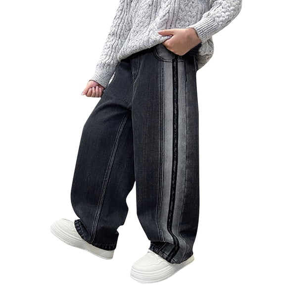XQYLOS Boys Ripped Baggy Jeans 𝖸𝟤𝖪 Vintag𝖾 Wide Leg Denim Pants Elastic Waist Loose Cargo Trousers Aestheti𝖼 Distressed Streetwear for Teens Edgy Style Comfort