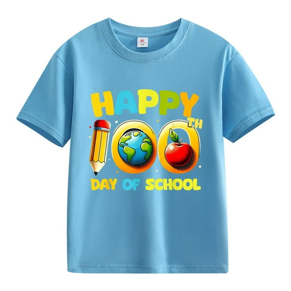 XQYLOS Children'S 100Th Day Of Classes Themed Shirt Girls And Boys Casual Short Sleeved T Shirt 100 Days Of School Opening 100 Days Anniversary Personality Loose Short Sleeved T shirt