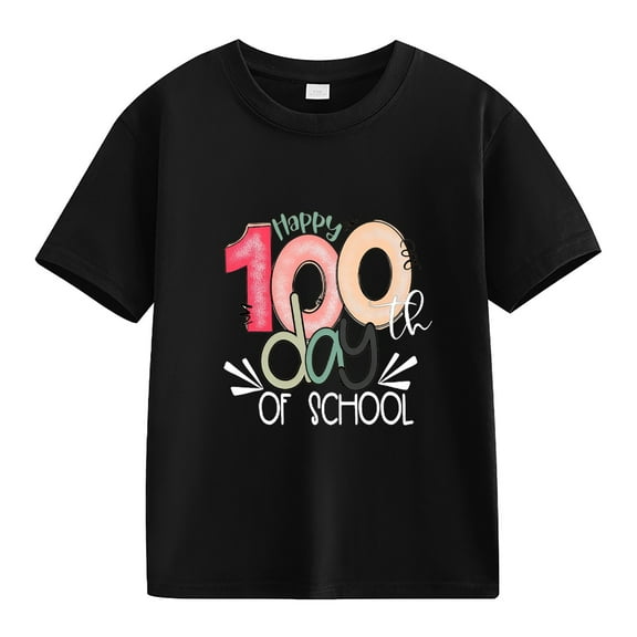 XQYLOS Children'S 100Th Day Of School Commemorative Top Girls' Adorable Graphic Design Shirt For Summer Spring And Autumn New Fashionable Cute Print Comfortable Version Of The Girls Printed T Shirt