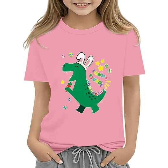 XQYLOS Children'S Rabbit Graphic Tee Easter Shirts For Toddler Girls Boys Short Sleeve Tractor Bunny Tshirt For Kids Cotton Tee Tops 2-13 Years