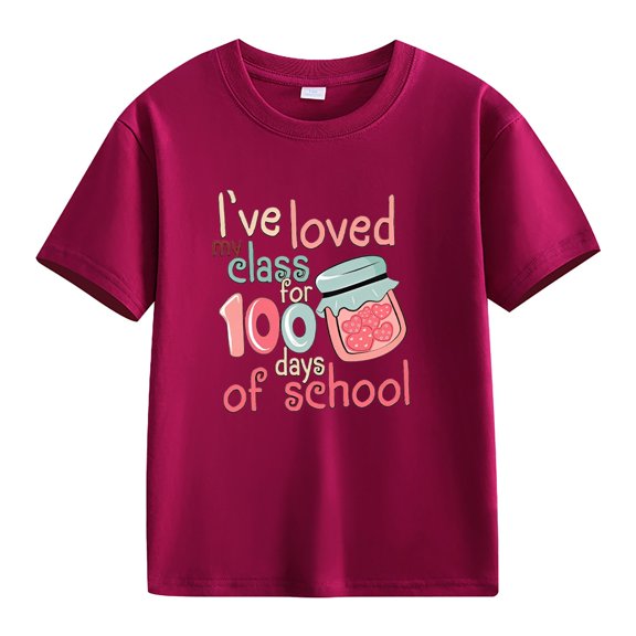 XQYLOS Children'S Special 100Th Day Of Learning Top Girls' Summer-Themed Graphic Shirt Spring And Autumn New Fashionable Cute Print Comfortable Version Of The Girls Printed T Shirt