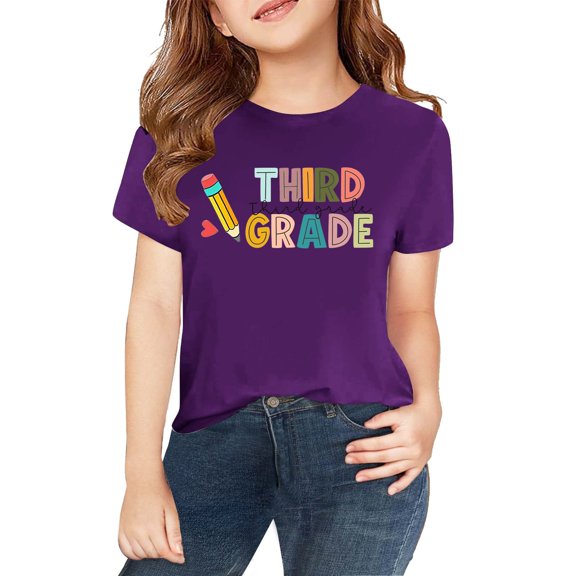 XQYLOS Children’s Round Neck T-Shirt Spring and Autumn Casual Fashion, School Season 2D Printing Short Sleeve Graphic Tee, Comfortable Kids Top, Lightweight Everyday Wear