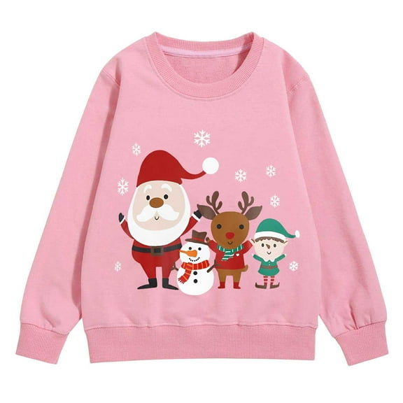 XQYLOS Christmas Sweatshirt for Kids Santa Snowman Reindeer Graphic Long Sleeve Pullover Top Holiday Winter Sweater 3-14Y