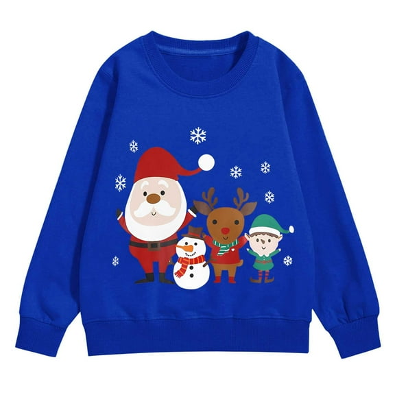 XQYLOS Christmas Sweatshirt for Kids Santa Snowman Reindeer Graphic Long Sleeve Pullover Top Holiday Winter Sweater 3-14Y