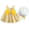 thumbnail image 1 of XQYLOS Clearence 2-Piece Toddler Baby Dress - Suspenders Dress with Matching Hat & Skirt, Spring Tea Party Outfit with Detachable Bow Accessories (18-24 Months,Yellow), 1 of 8
