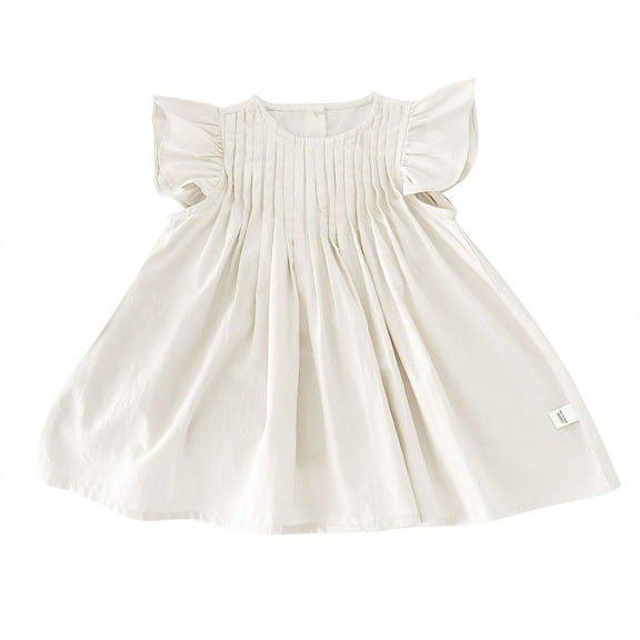 XQYLOS Clearence Baby Girls Butterfly Sleeve Party Dress Solid Color Summer Baptism Outfit Soft Breathable Fabric for 0-5 Years Photo Church Ceremony Dress (3-4 Years,White)