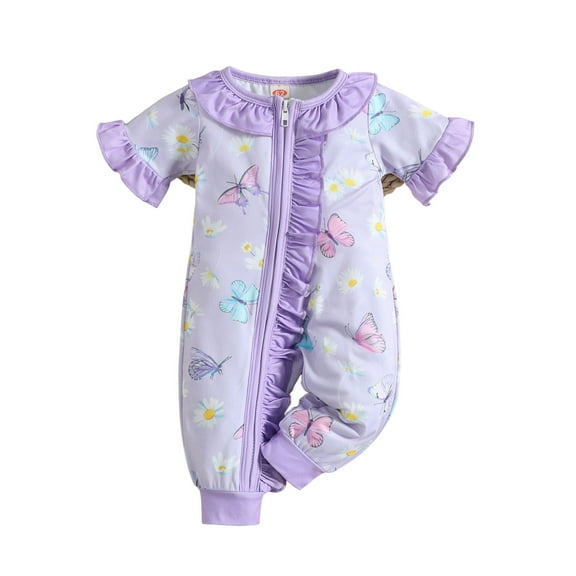 XQYLOS Clearence Baby Girls Spring Summer Short Sleeve Printed Romper Jumpsuit Casual Playwear Outfit Soft Cotton Seasonal Clothes