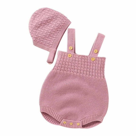 XQYLOS Clearence Baby Knit Cotton Sleeveless Romper with Hat Solid Sweater Bodysuit Unisex Layered Outfit