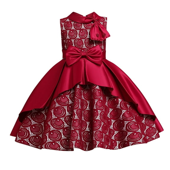 XQYLOS Clearence Girls All-Season Dress 3-12Yrs Birthday Princess Tutu Skirt, Piano Recital Evening Attire with Breathable Layers for Catwalk, Pageant & Casual Play (2-3 Years,Red)