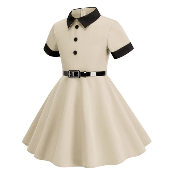 XQYLOS Clearence Girls Solid Color Fall Dress Long Sleeve Leaky Waist Bavarian Style Kids Party Dress 3-8 Years (7-8 Years,Beige)