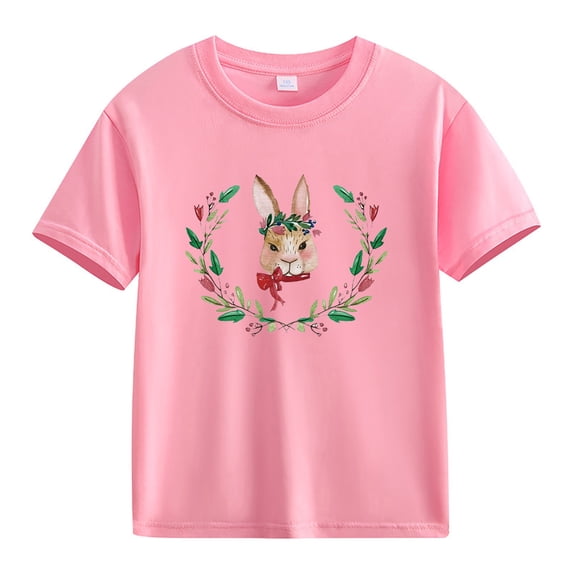 XQYLOS Easter Bunny Shirt for Toddler Kids Boys and Girls, 𝑪artoon Ra𝐛𝐛it Cotton Short Sleeve Tee, Comfortable Spring Themed Blouse Top