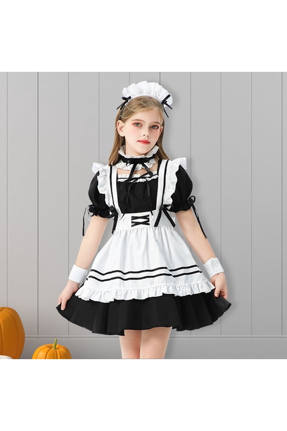 Girls 4 Piece Dirndl Dress 𝖮ktoberfest Traditional Dress Puff Short Sleeve Midi Dress with Bow Hairband and Wrap Skirt