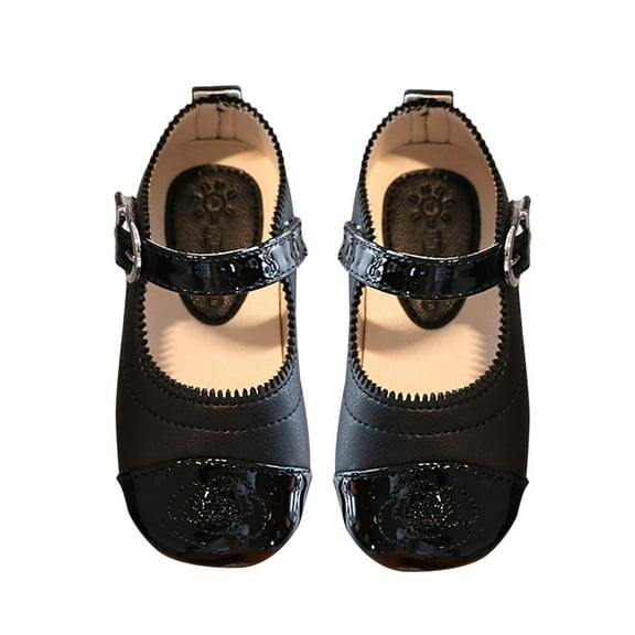 XQYLOS Girls Adjustable Strap Mary Jane Shoes, School Uniform Ballet Flats for Weddings/Parties, Non-Slip Patent Leather Dress Shoes for Toddler to Youth