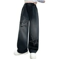 thumbnail image 1 of XQYLOS Girls Baggy Star Embroidered Jeans, High Waist 𝖸𝟤𝗄 Streetwear Denim Pants Wide Leg Casual, 𝖯reppy Aesthetic HipHop Style with 𝖢osmic Design, Comfort Elastic for Teen Girls, 1 of 9