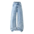 thumbnail image 1 of XQYLOS Girls Bow Wide Leg Jeans High Waisted Baggy Denim Pants with Pockets, Cute Casual Streetwear Trousers for Kids 6-14Y Retro Chic Style, 1 of 9