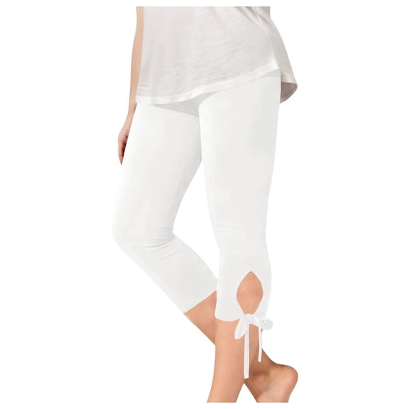 XQYLOS Girls Bowknot Side Tie Leggings, High Waist 3/4 Crop Dance Pants - Elastic Waistband for Summer Yoga & Casual Outfits