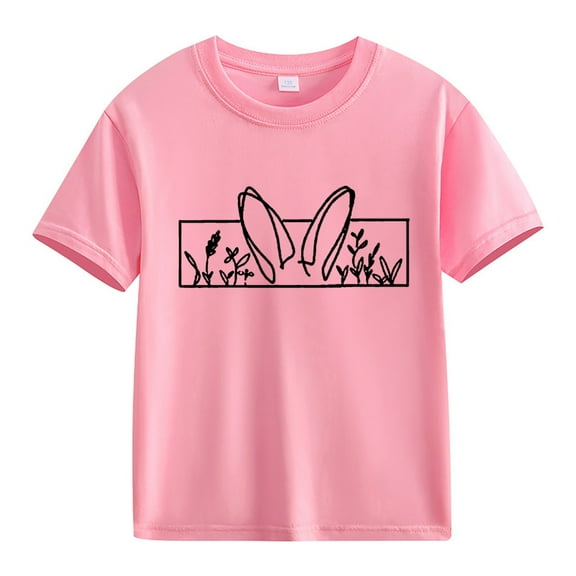 XQYLOS Girls' Bunny Patterned T-Shirt Spring And Autumn New Fashionable Cute Print Comfortable Version Of The Girls Printed T Shirt