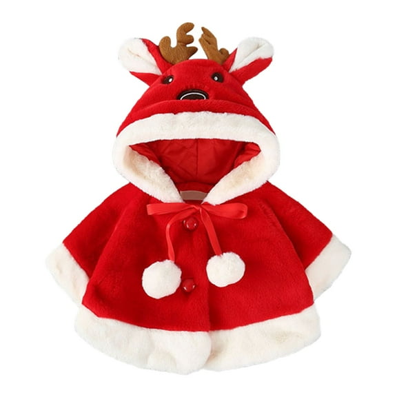 XQYLOS Girls Christmas Hooded Fleec𝖾 Jacket Winter Fuzzy Warm Cloak Coat Cardigan Outwear Toddler Kids Cute Holiday Clothes