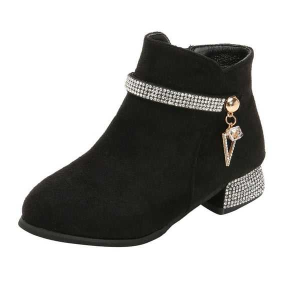 XQYLOS Girls Chunky Heel Ankle Boots - Side Zipper Dress Booties Low Block Heel Fashion Toddler Boots for School Party Comfortable Casual Winter Footwear Easy On/Off