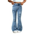 thumbnail image 1 of XQYLOS Girls Distressed Flare Jeans Vintage High Waist Bell Bottom Denim Pants Skinny Retro Trousers Cute 𝖸𝟤𝗄 Streetwear Fashion Elasticy Comfy Outfit for Teens, 1 of 5