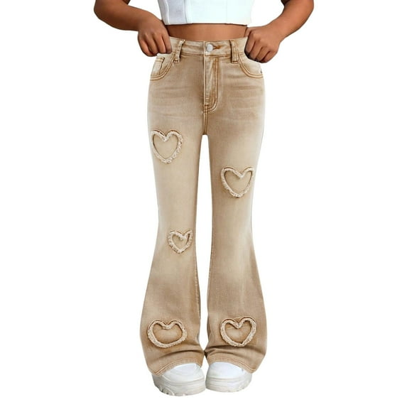 XQYLOS Girls Distressed Flare Jeans Vintage High Waist Bell Bottom Denim Pants Skinny Retro Trousers Cute 𝖸𝟤𝗄 Streetwear Fashion Elasticy Comfy Outfit for Teens