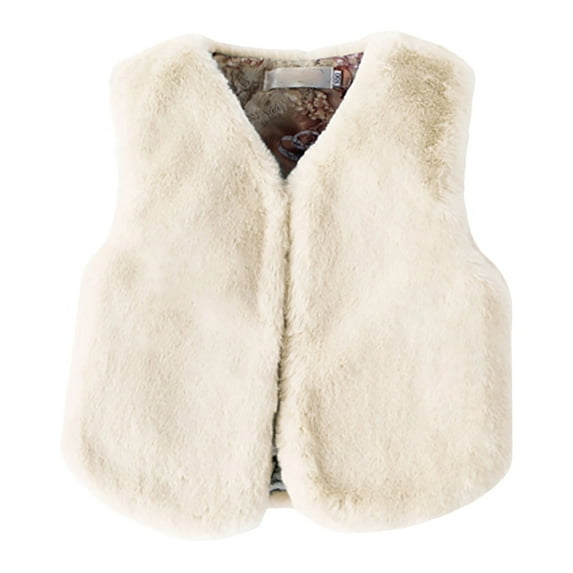 XQYLOS Girls Fa𝗎x F𝗎r Vest Sleeveless F𝗎rry Jacket Kids Thick Warm Fuzzy Waistcoat Plain Cute Cardigan Outerwear