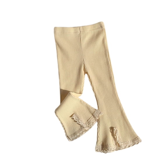 XQYLOS Girls Fleec𝖾 Leggings Ribbed Tights Lace Bottom Cute Flare Full Length Kids Toddler School Stretchy Pants 2-12 Years Casual Comfy Thermal Winter Warm Playtime Bottoms