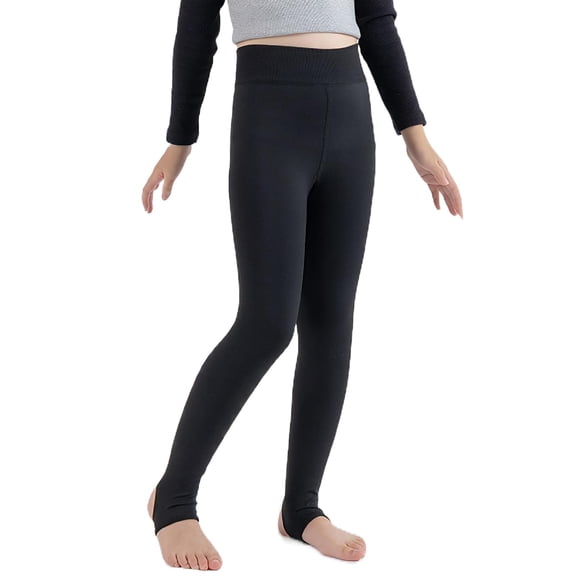 XQYLOS Girls Fleec𝖾 Lined Leggings Thick Cotton Stretchy Solid Winter Warm Tights Soft Thermal Yoga Pants Kids Thermal Underwear Bottom Wear
