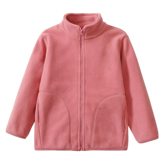 XQYLOS Girls Fleece Jacket Full Zip Thicken Windproof Coat, Long Sleeve Winter Warm Outerwear with Pouch Pocket Solid Color