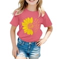 thumbnail image 1 of XQYLOS Girls Flower Graphic T-Shirt Bold Sunflower Print Casual Shirt Top for Kids 2-13Y Lightweight Short Sleeve Tee School Playground Summer Activity Wear, 1 of 4