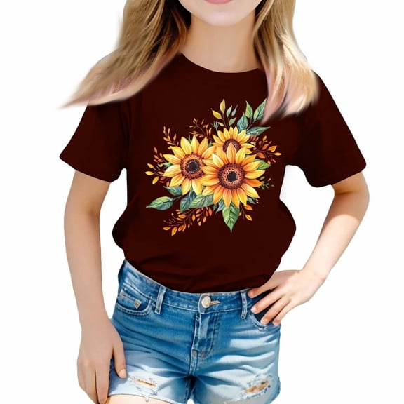 XQYLOS Girls Graphic Casual T-Shirt Short Sleeve Cute 𝑪artoon Printed Crewneck Tee Tops Teens Basic Summer Birthday Trendy Outfit