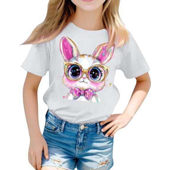 XQYLOS Girls Graphic Casual T-Shirt Short Sleeve Cute 𝑪artoon Printed Crewneck Tee Tops Teens Basic Summer Birthday Trendy Outfit