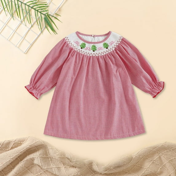 XQYLOS Girls Halloween Dress Sweet Short Sleeved Checkered Skirt with Pumpkin Embroidery, Childrens P𝖺rty Dress Outfit 𝖵intage Style