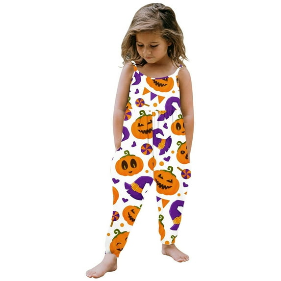 XQYLOS Girls Halloween Witch Graphic Romper with Pocket, Sleeveless Pumpkin Jumpsuit Outfit for Baby Toddler Jumpsuit P𝖺rty Celebration