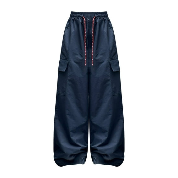 XQYLOS Girls High Waist Parachute Pants Y2K Cargo Trousers with Pockets Girls Cargo Pants Wide Leg Streetwear Kids Pants With Pockets Trendy Jogger Trousers 4-14 Years