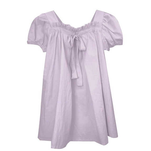 XQYLOS Girls Lace Collar Bowknot Dress, Puff Sleeve Solid Color Princess Gown for Birthday Party Easter Photoshoot & Holiday Celebration