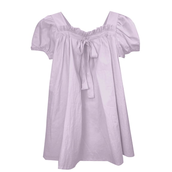 XQYLOS Girls Lace Collar Bowknot Dress, Puff Sleeve Solid Color Princess Gown for Birthday Party Easter Photoshoot & Holiday Celebration