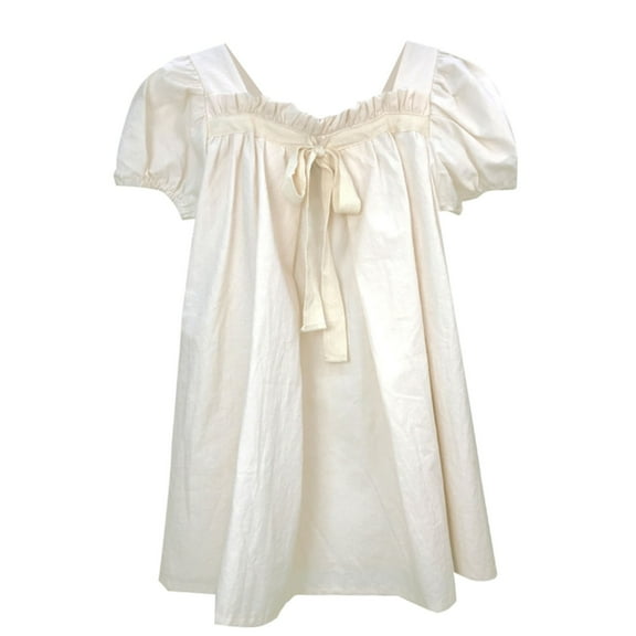 XQYLOS Girls Lace Collar Bowknot Dress, Puff Sleeve Solid Color Princess Gown for Birthday Party Easter Photoshoot & Holiday Celebration