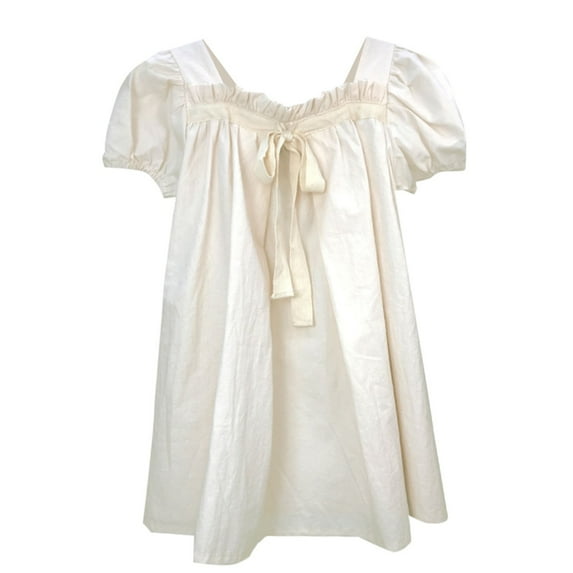 XQYLOS Girls Lace Collar Bowknot Dress, Puff Sleeve Solid Color Princess Gown for Birthday Party Easter Photoshoot & Holiday Celebration