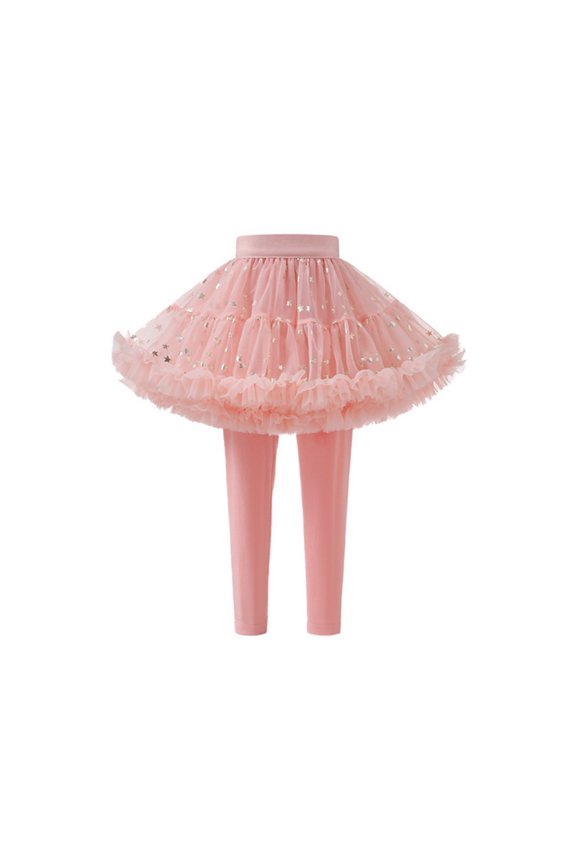 Girls Leggings Tutu Skirt Footless Tulle Ru𝖿fle Twin𝗄le Star Skirt Pants Ballet Dance Bottoms Princess Dress Up Playtime Wear Ages 1-10 Years