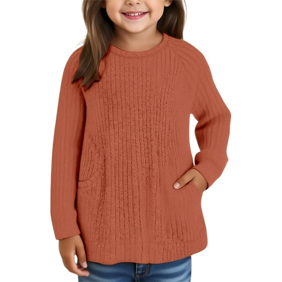 XQYLOS Girls Long Sleeve Shirt Casual Crewneck Blouse Solid Color Loose Fit Tunic Top Fall Knit Kids Clothing Cozy Layering Essential