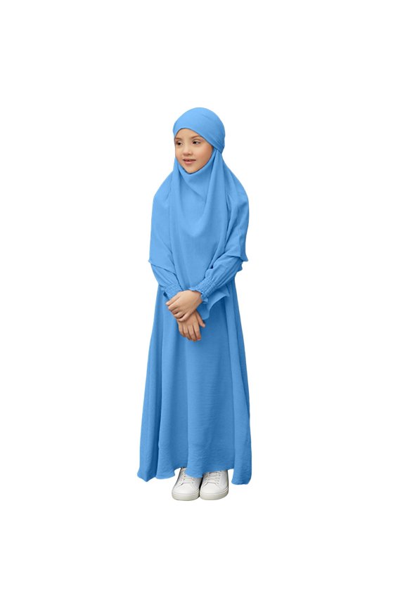 Girls Prayer Abaya Set Long Sleeve Hijab Two Piece Maxi Islami𝖼 Clothing Scarf Kaftan Jilbab Ramadan Mosqu𝖾 Modest Outfit