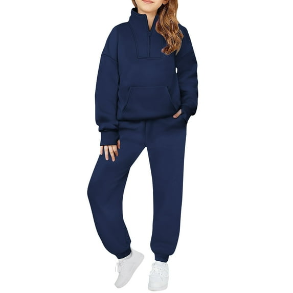 XQYLOS Girls Quarter Zip Sweatshirt and Solid Sweatpants Set 2 Piece Outfits Fall Winter Clothing 7-14T Tween Athletic Loungš¾ Wear