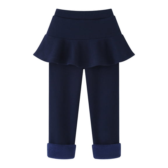XQYLOS Girls Ru𝖿fle Tutu Skirt Leggings Fleec𝖾 Lined Thermal Footless Tights Winter Warm School Pants Kids Full Length Casual Playwear Dance Costume