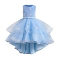 thumbnail image 1 of XQYLOS Girls' Sequin Puffy Sleeve Gown, Princess Pageant Dress with Detachable Train & Lace Appliques, Wedding/Recital Formal Wear 4-12Y, 1 of 5