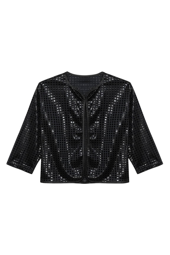 Girls Sequined Jacket Glitter Sequin Outerwear Performance Catwalk Shawl Model Party Dress Up Coat
