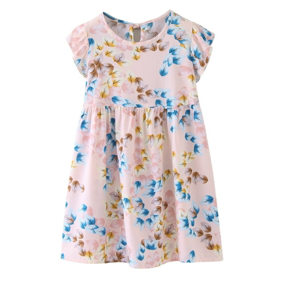 XQYLOS Girls Summer Butterfly Sleeve Princess Dress with Mixed Floral Patterns, Twirl Skirt Party Gown for Toddler Kids Birthday Carnival Dress